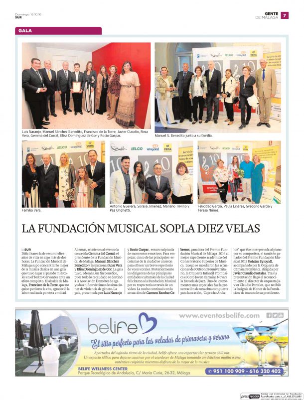Gala Fundación Musical de Málaga en Diario Sur
